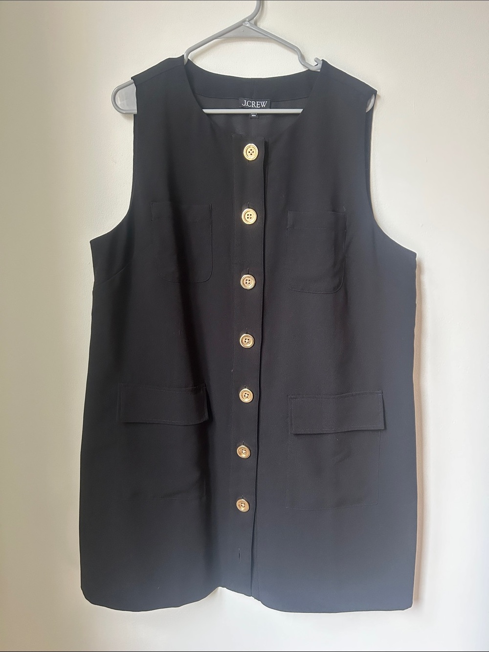 J. Crew Sleeveless Black Button-Front Shift Dress with Gold Buttons